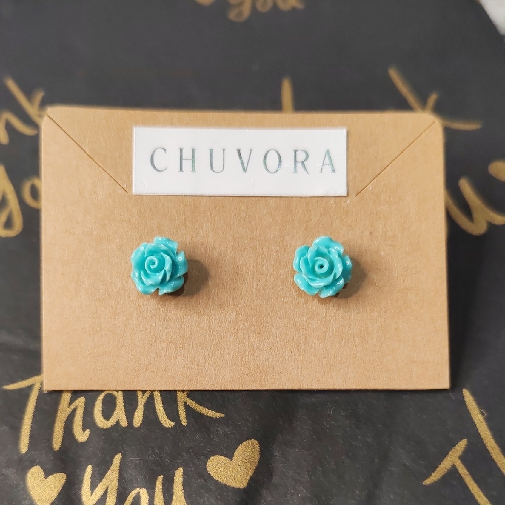 Chuvora Turquoise Rose Stud Earrings